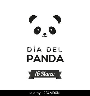 Journée Panda. Mars 16. Espagnol. Dia del Panda. 16 Marzo. Icône en forme de panda. Noir et blanc. Illustration vectorielle, conception plate Illustration de Vecteur