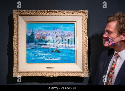 Bonhams, Londres, Royaume-Uni. 22 mars 2021. Aperçu de la vente d'art impressionniste et moderne qui aura lieu le 25 mars. Image: Jean Dufy, Paris, la Seine, estimation de £30,000-50,000. Crédit : Malcolm Park/Alay Live News Banque D'Images