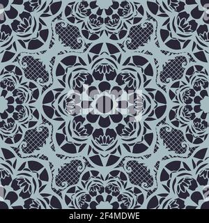 Motif vectoriel sans couture texture de dentelle sur fond bleu. Papier peint à motif mandala brodé simple. Décoration textile mode romantique. Illustration de Vecteur