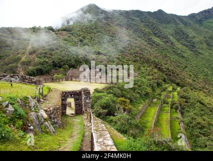 Choquequirao, l'une des meilleures ruines Inca du Pérou. Sentier de randonnée Choquequirao Inca près de Machu Picchu. Région de Cuzco au Pérou Banque D'Images