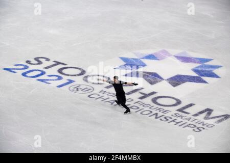 Daniel Grassl d'Itlay en action lors d'une séance d'entraînement avant les Championnats du monde de patinage artistique de l'UIP à l'arène Globe à Stockholm, en Suède, le 22 mars 2021. Photo: Pontus Lundahl / TT / code 10050 *** SUÈDE OUT *** Banque D'Images