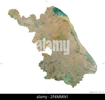 Jiangsu, province de Chine. Imagerie satellite Sentinel-2. Forme isolée sur solide blanc. Description, emplacement de la capitale. Contient le COPER modifié Banque D'Images