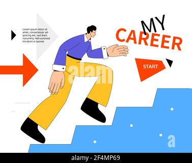 Ma carrière - moderne coloré plat design style bannière Web avec espace de copie pour le texte. Succès commercial, objectifs ambitieux et concept de motivation. Une composi Illustration de Vecteur