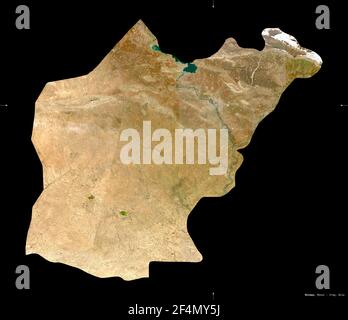 Ninawa, province d'Iraq. Imagerie satellite Sentinel-2. Forme isolée sur noir. Description, emplacement de la capitale. Contient Copernic se modifié Banque D'Images