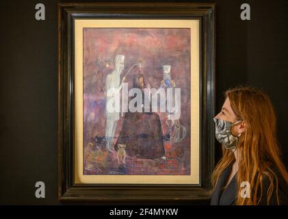 Bonhams, Londres, Royaume-Uni. 22 mars 2021. Aperçu de la vente surréaliste qui aura lieu le 25 mars. Image: Leonora Carrington (1917-2011), opération mercredi, estimation £300,000-500,000. Crédit : Malcolm Park/Alay Live News Banque D'Images