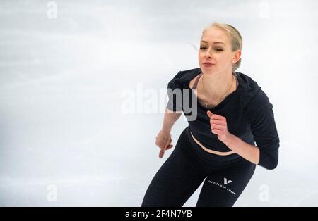 Bardie Tennell, des États-Unis, en action lors d'une session d'entraînement avant les Championnats du monde de patinage artistique de l'UIP à l'arène Globe à Stockholm, en Suède, le 22 mars 2021. Photo: Pontus Lundahl / TT / code 10050 *** SUÈDE OUT *** Banque D'Images