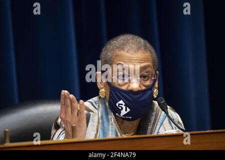 Del. Eleanor Holmes Norton, D.C., s'exprime lors de l'audition du Comité de surveillance et de réforme de la Chambre sur H.R.51, le « Washington, D.C., admission Act » à Washington, le lundi 22 mars 2021. Photo de Caroline Brehman/Pool/ABACAPRESS.COM Banque D'Images