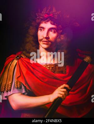 Molière dans le rôle de César, la mort de Pompey, portrait de Nicolas Mignard Banque D'Images
