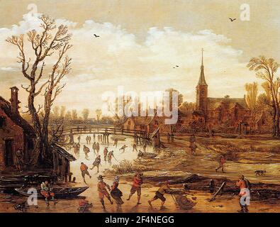 Esaias van de Velde- Paysage d'hiver Banque D'Images