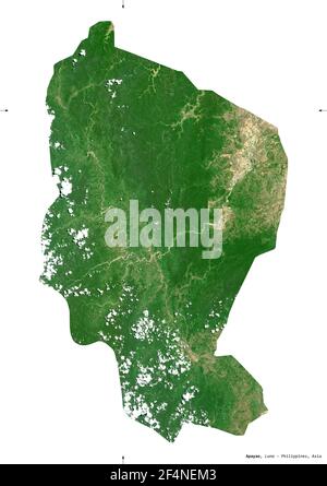 Apayao, province des Philippines. Imagerie satellite Sentinel-2. Forme isolée sur solide blanc. Description, emplacement de la capitale. Contient modifié Banque D'Images