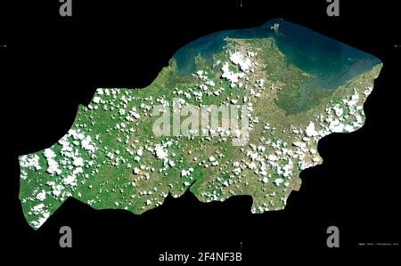 Capiz, province des Philippines. Imagerie satellite Sentinel-2. Forme isolée sur noir. Description, emplacement de la capitale. Contient Coperni modifié Banque D'Images