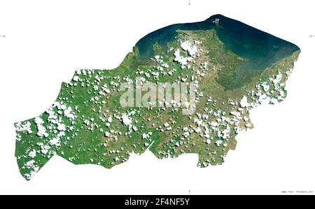 Capiz, province des Philippines. Imagerie satellite Sentinel-2. Forme isolée sur solide blanc. Description, emplacement de la capitale. Contient le C modifié Banque D'Images