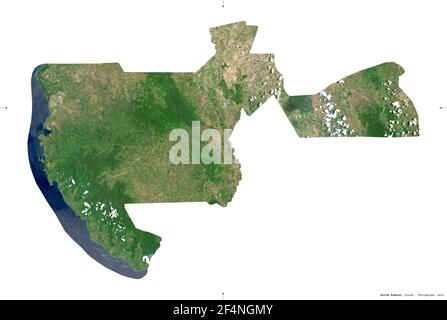 Sultan Kudarat, province des Philippines. Imagerie satellite Sentinel-2. Forme isolée sur solide blanc. Description, emplacement de la capitale. Contient m Banque D'Images