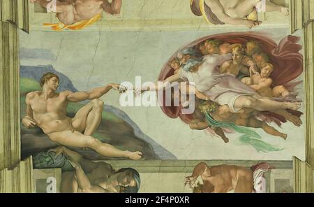 Michelangelo - Plafond de la chapelle Sixtine création Adam 1510 Banque D'Images