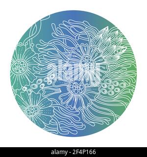 Mandala florale bohémien avec fleurs fantaisie stylisées en forme de caniche. Imprimé abstrait coloré éléments dessinés à la main. Illustration vectorielle. Illustration de Vecteur