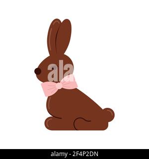 Lapin de Pâques au chocolat avec noeud isolé sur fond blanc. Illustration de Vecteur