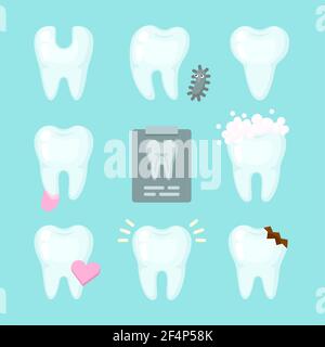Ensemble de jolies dents vectorielles colorées avec différentes conditions de dents Illustration de Vecteur