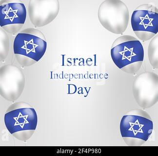 Carte de vœux de bonne humeur pour le jour de l'indépendance d'Israël avec ballons drapeau israélien. Fêtes nationales juives. Illustration vectorielle Illustration de Vecteur