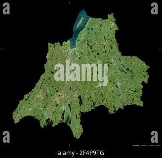 Jonkoping, comté de Suède. Imagerie satellite Sentinel-2. Forme isolée sur noir. Description, emplacement de la capitale. Contient Copernic modifié Banque D'Images