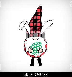 Gnome Buffalo Plaid sur fond blanc. Gnome scandinave nordique avec chapeau à motif écossais de buffle. Jolis nains en costume à motifs à carreaux. Drôle de vecteur Illustration de Vecteur