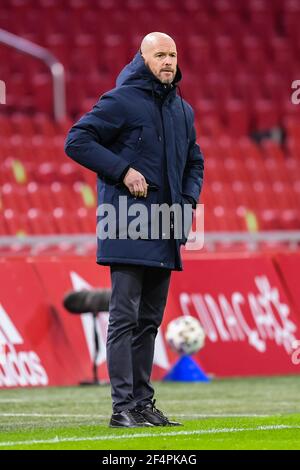 Erik Ten HagAMSTERDAM, PAYS-BAS - MARS 21: Formateur / entraîneur Erik Ten Hag d'Ajax pendant le match néerlandais Eredivisiie entre Ajax et l'ADO Den Haag at Banque D'Images
