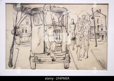 Figure masculine à l'arrière du camion de production (1946) par Andy Warhol exposition au Andy Warhol Museum.Pittsburgh.Pennsylvania.USA Banque D'Images