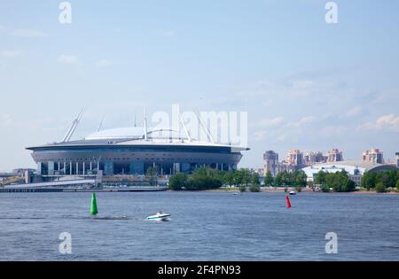 Vue sur l'île de Krestovsky, district de Petrogradsky. Saint-Pétersbourg, Russie. Banque D'Images