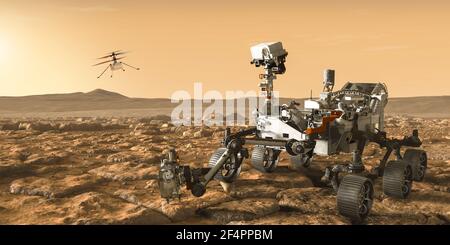 Mars Rover persévérance et ingéniosité drone .éléments de cette image Fourni par l'illustration 3D de la NASA Banque D'Images
