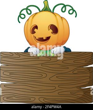 Illustration vectorielle de la bande dessinée d'Halloween avec panneau en bois Illustration de Vecteur
