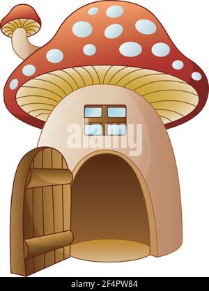 Illustration vectorielle de la maison en forme de champignon de Cartoon avec porte ouverte Illustration de Vecteur