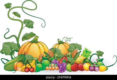 Illustration vectorielle de la récolte automnale de légumes et de fruits Illustration de Vecteur