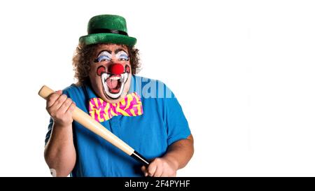 Vacances. Clown gras drôle. Arrière-plan blanc. Banque D'Images
