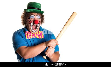 Vacances. Clown gras drôle. Arrière-plan blanc. Banque D'Images