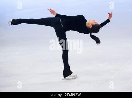 Satoko Miyahara, du Japon, en action lors d'une séance d'entraînement avant les Championnats du monde de patinage artistique de l'UIP à la Globe Arena de Stockholm, en Suède, le 22 mars 2021. Photo: Pontus Lundahl / TT / code 10050 Banque D'Images