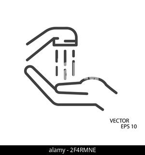 Icône lavage des mains à plat. Pictogramme pour le Web. Trait. Isolé sur fond blanc. Vecteur eps10. Mains libres. Banque D'Images