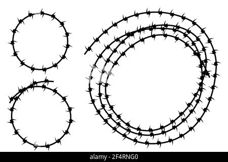 Fil barbelé de silhouette de cadre vectoriel, forme de cercle Illustration de Vecteur