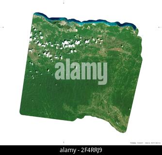 Trelawny, paroisse de la Jamaïque. Imagerie satellite Sentinel-2. Forme isolée sur blanc. Description, emplacement de la capitale. Contient Copernic modifié Banque D'Images