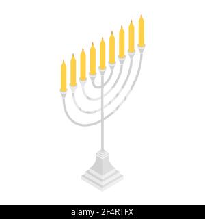 Icône vecteur Menorah. Candelstick pour hanuka, symbole de bonne année. Candélabre biblique. Vue isométrique Illustration de Vecteur