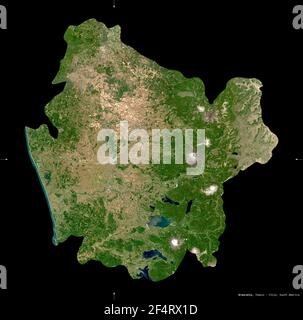 Araucania, région du Chili. Imagerie satellite Sentinel-2. Forme isolée sur noir. Description, emplacement de la capitale. Contient Copernic modifié Banque D'Images