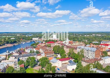 Vue aérienne du panorama de la ville de Vyborg, Russie. Magnifique paysage de la vieille ville Banque D'Images