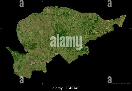 Guaira, département du Paraguay. Imagerie satellite Sentinel-2. Forme isolée sur noir. Description, emplacement de la capitale. Contient Coperni modifié Banque D'Images