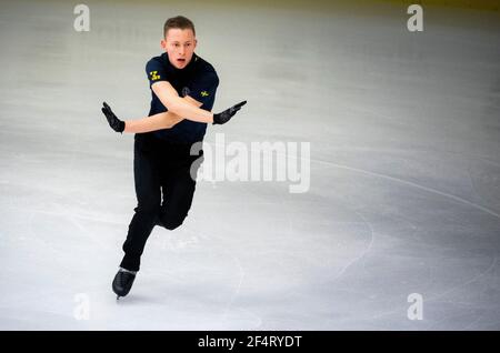 Nikolaj Majorov, de Suède, en action lors d'une session d'entraînement avant les Championnats du monde de patinage artistique de l'UIP à l'arène Globe à Stockholm, en Suède, le 23 mars 2021. Photo: Pontus Lundahl / TT / code 10050 *** SUÈDE OUT *** Banque D'Images