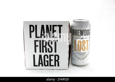 Woodbridge, Suffolk, Royaume-Uni Mars 10 2021: New Brewdog Lost Lagar qui est brassée à l'énergie solaire et est la première bière neutre en carbone au monde Banque D'Images