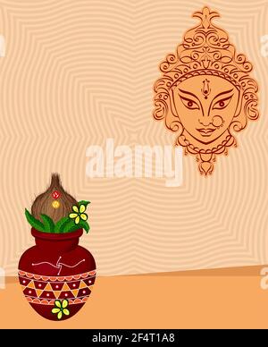 Durga Goddess of Power, Mangal Kalash Design Illustration d'art vectoriel Illustration de Vecteur