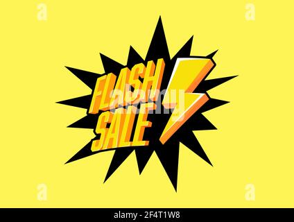 Solde Flash avec tonnerre sur fond jaune. Modèle de bannière Flash sale. Illustration de Vecteur