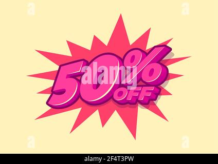 50 % de rabais sur l'étiquette de solde. Vente d'offres spéciales. La remise avec le prix est de 50%. Illustration de Vecteur