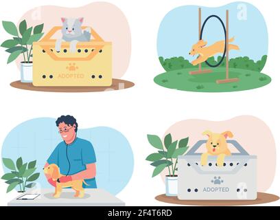 Bannière web vecteur 2D PET Care, ensemble d'affiches Illustration de Vecteur