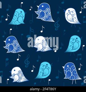 Motif sans couture avec oiseaux et éléments musicaux Illustration de Vecteur