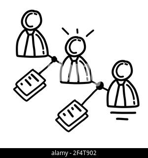 Relation d'affaires dessin d'icône main, contour noir, icône de doodle, icône de vecteur Illustration de Vecteur