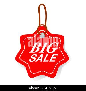 Balise d'angle arrondie Vector Red Star avec texte Big sale, contour de tiret blanc, ombre molle Illustration de Vecteur